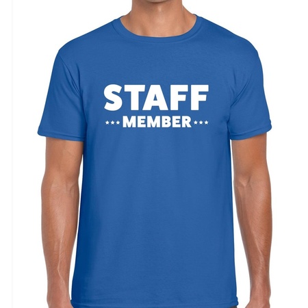 Staff member / personeel tekst t-shirt blauw heren