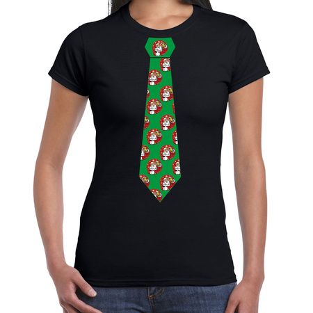 Funny Christmas tie t-shirt santa holding a beer black for women