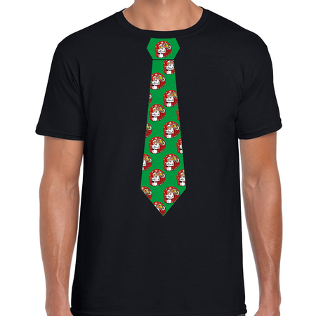 Stropdas Kerst t-shirt kerstman met bier zwart voor heren