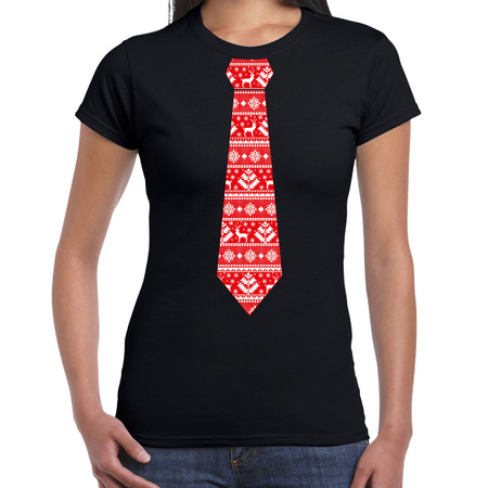Funny Christmas tie t-shirt christmas pattern black for women