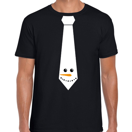 Stropdas Kerst t-shirt sneeuwpop zwart voor heren
