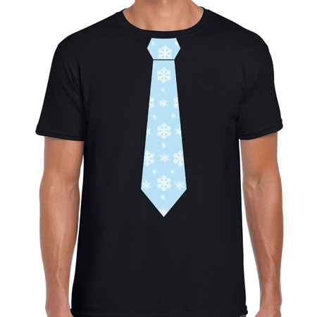 Funny Christmas tie t-shirt snowflakes black for men