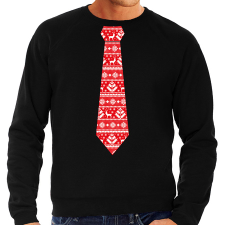 Stropdas Kersttrui/kerst sweater kerstpatroon zwart voor heren