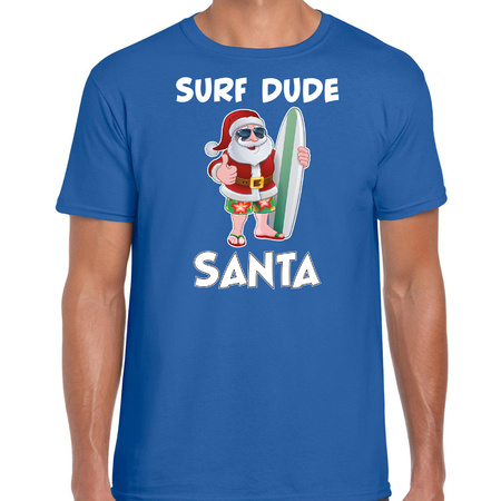 Surf dude Santa fun Kerstshirt / outfit blauw voor heren