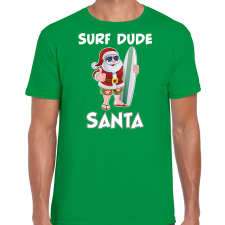 Surf dude Santa fun Kerstshirt / outfit groen voor heren