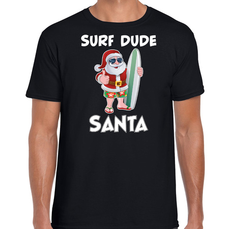 Surf dude Santa fun Kerstshirt / outfit zwart voor heren