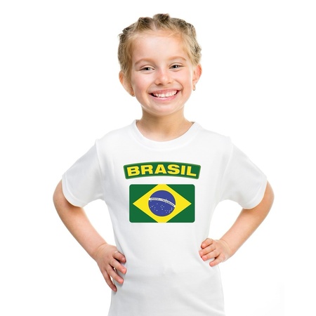 Braziliaanse vlag kinder shirt wit