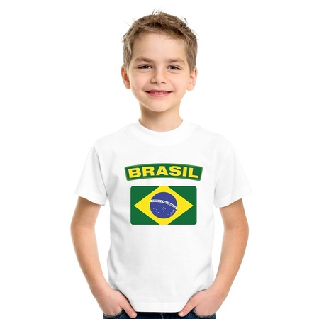 Braziliaanse vlag kinder shirt wit