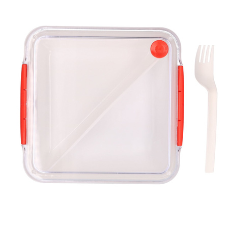 Transparant met rode lunchbox met vorkje 1000 ml 
