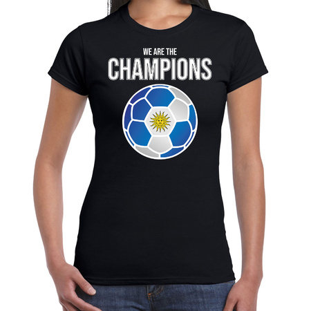 Uruguay WK supporter t-shirt we are the champions met Uruguayaanse voetbal zwart dames