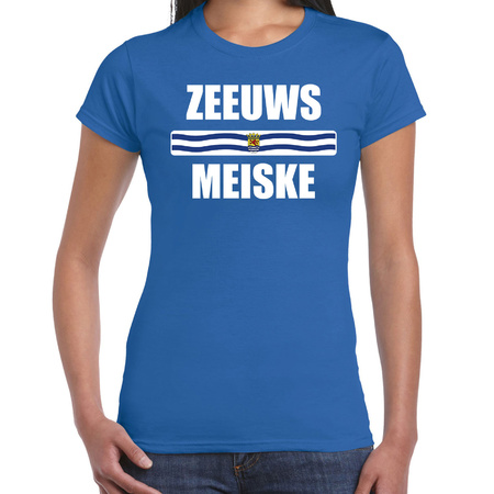 Zeeuws meiske met vlag Zeeland t-shirts Zeeuws dialect blauw voor dames