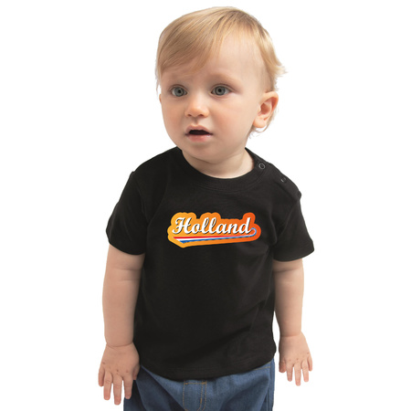 Zwart t-shirt met Nederlandse wimpel Holland supporter voor baby / peuters