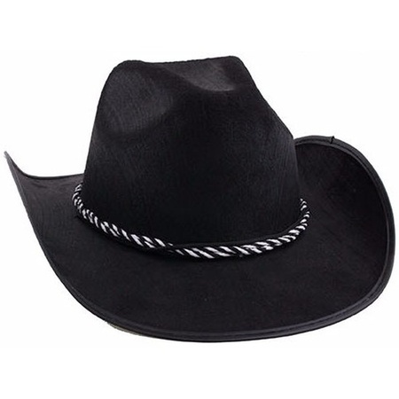 Cowboy hoed zwart met revolver/pistool in holster voor volwassenen