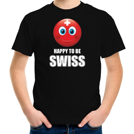 Happy to be Swiss Emoticon t-shirt black for kids