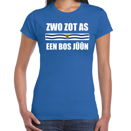 Zwo zot as een bos juun met vlag Zeeland t-shirts Zeeuws dialect blauw voor dames